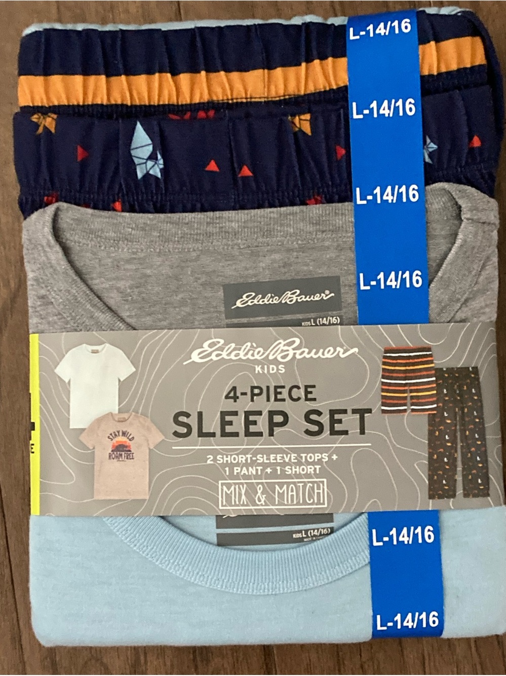 4 Pc Eddie Bauer Set Boys Pajama Shirt Pants Shorts Size 14-16